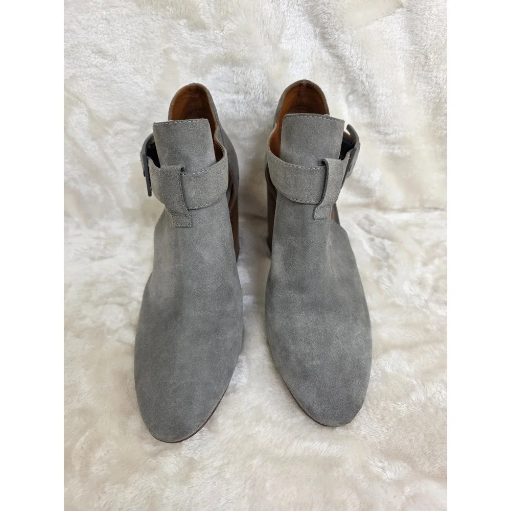 Aquatalia Freddie Grey Suede Cutout Ankle‎ Boots Block Heel Made in Italy